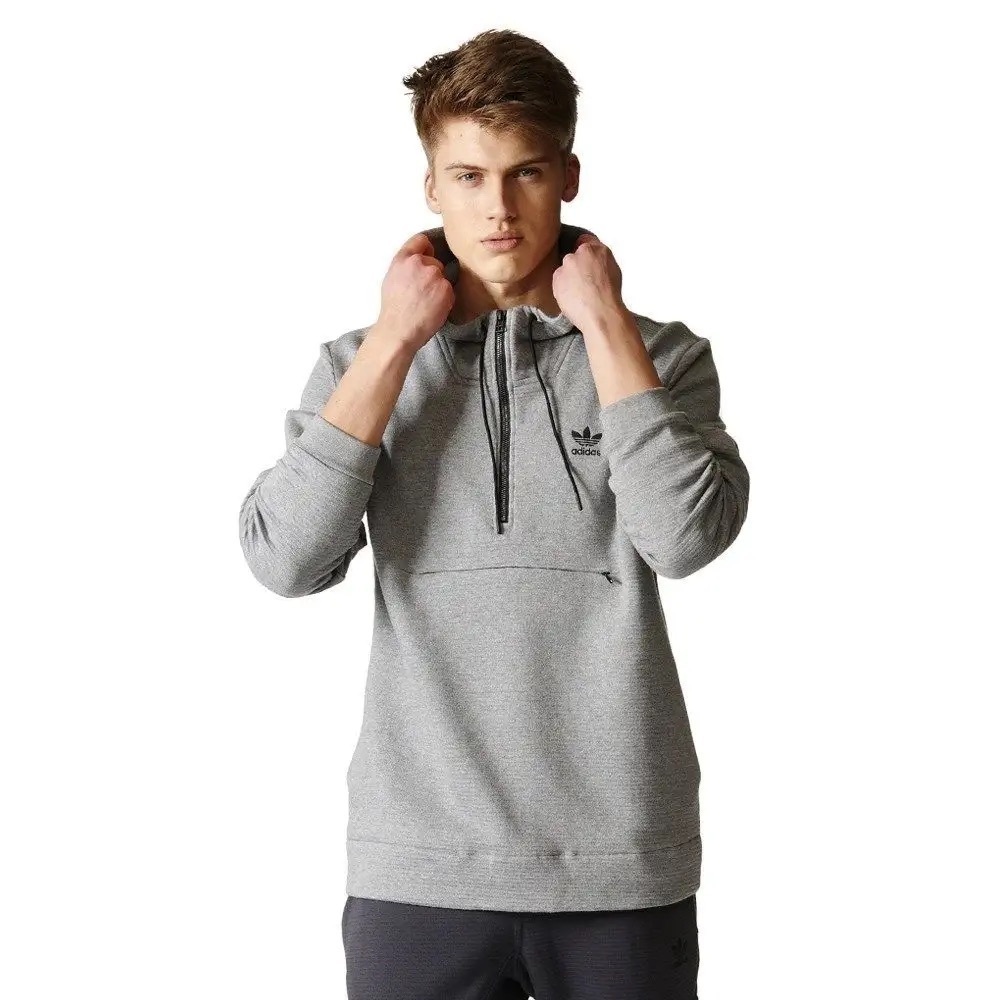 NWOT Adidas Half-Zip Gray Hoodie Pullover Sweatshirt, Large